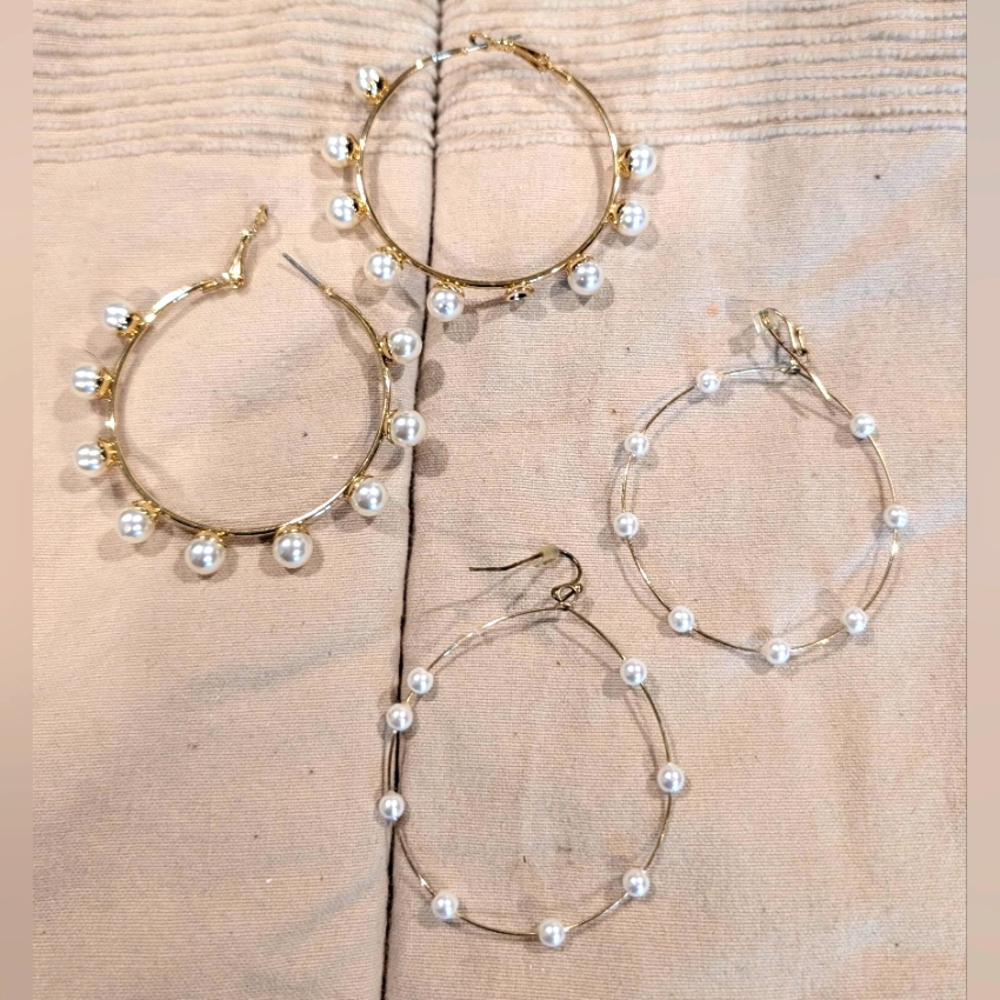 Elegant Gold Pearl Hoop Earrings